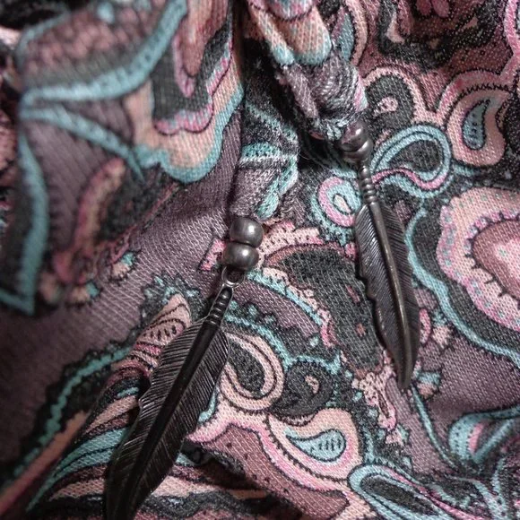 BRAND NEW Wrap Paisley Dress 2 Dusty Rose Short Raglan Sleeves Scoop Tie Neck - Picture 4 of 16